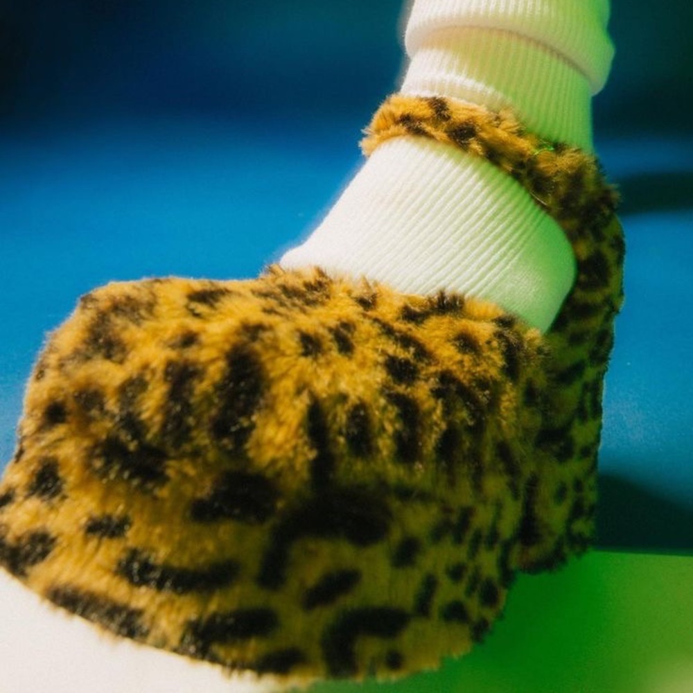 Unif 90s style leopard fur platforms
